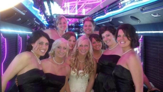 Happy customers enjoying luxury limousine service from transportlinehub.pro in a memorable experience.